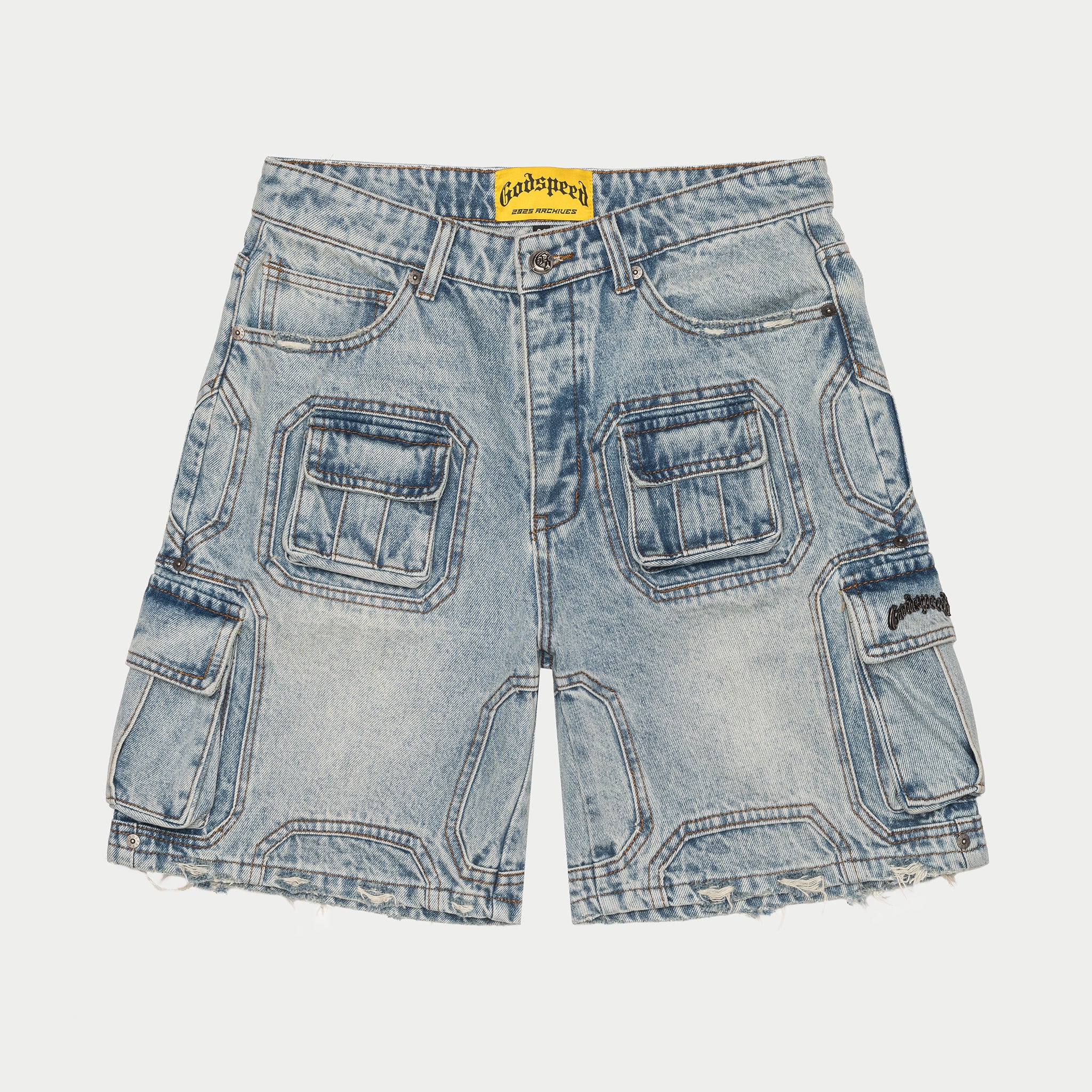 Octagon Cargo Denim Shorts (Blue) - Image 5