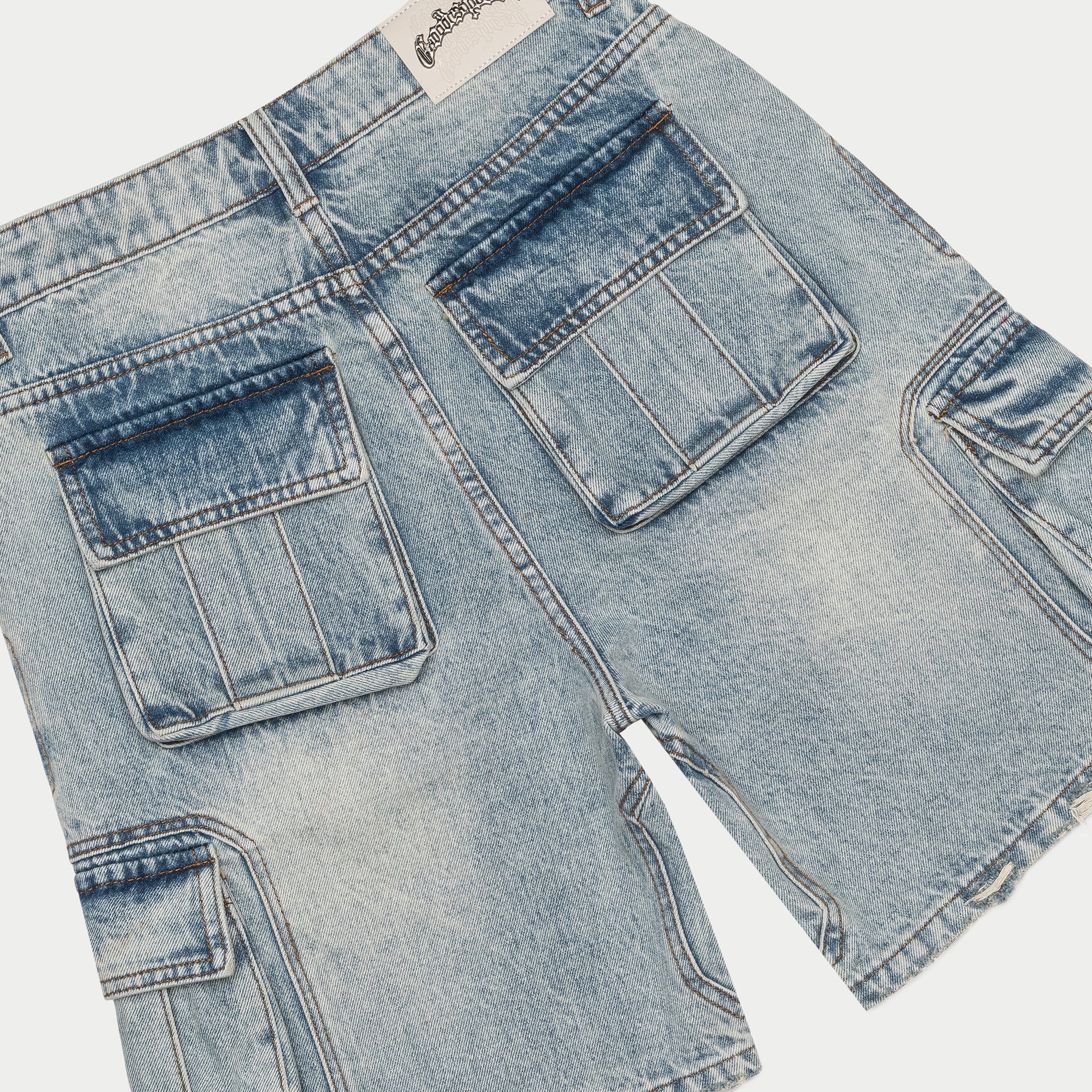 Octagon Cargo Denim Shorts (Blue) - Image 8