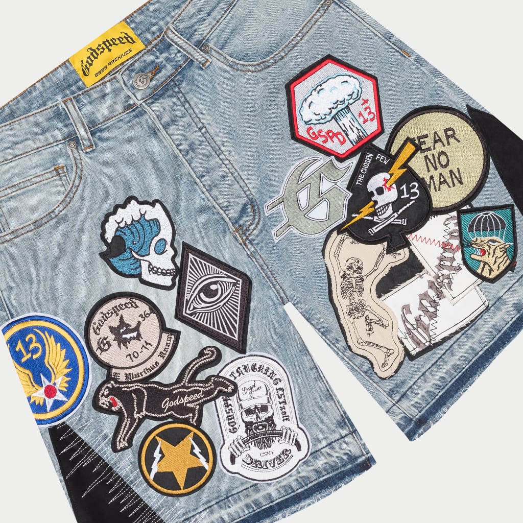 Patchwork Denim Shorts V2 (Blue) - Image 3