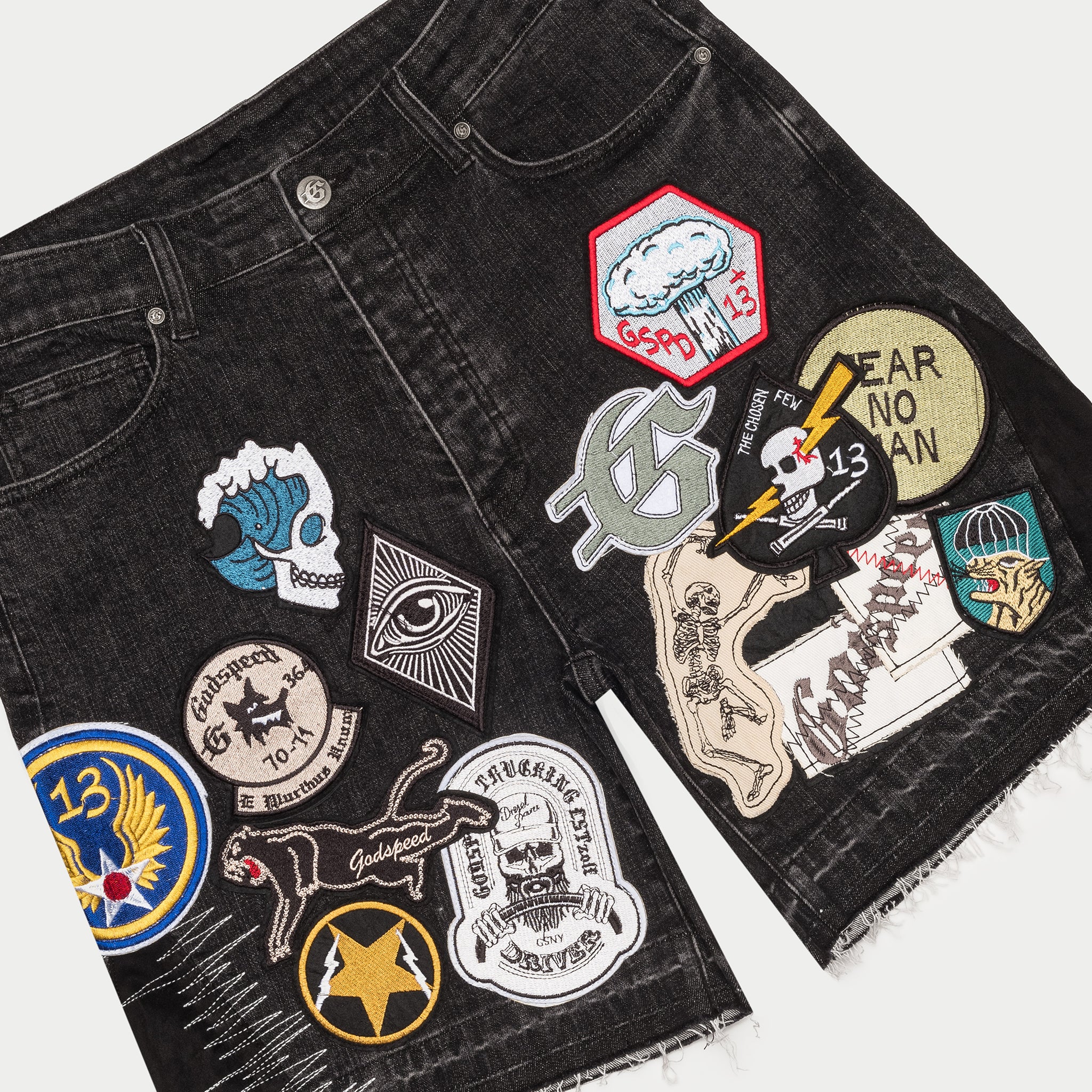 Patchwork Denim Shorts V2 (Black) - Image 2
