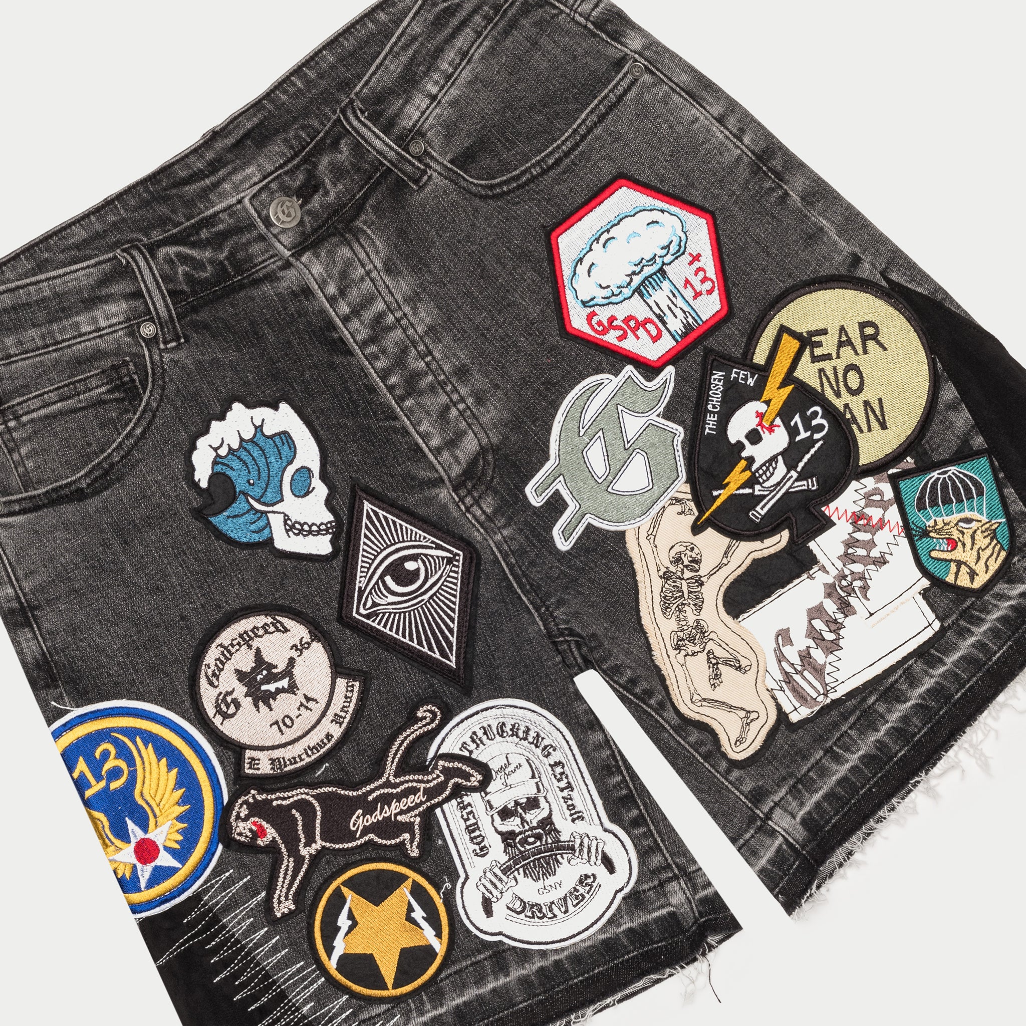 Patchwork Denim Shorts V2 (Grey) - Image 2