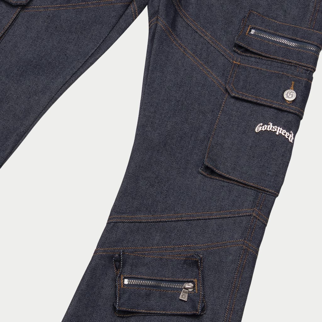 Rockstar Flare Cargo Denim (Raw Blue) - Image 3